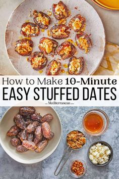 how to make 10 - minute easy stuffed dates for dinner or brunch with honey