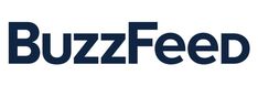 the buzzfeed logo is shown on a white background with blue letters and black lettering