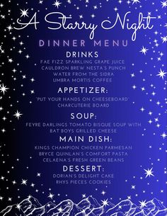 a menu for a starr night dinner