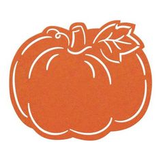 an orange pumpkin cut out on a white background with the outlines of two leaves