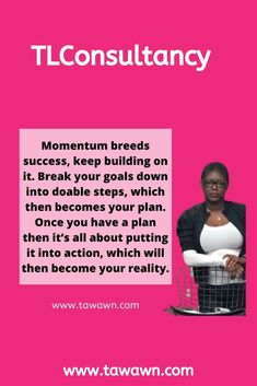 a woman standing in front of a pink background with the words tlconsultancy