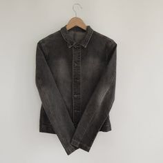 "Brand: Le Jean De Marithe Francois Girbaud Size: XL(tag reads XL) but this isn't that big-please check measurements (more like a modern medium) Great condition Charcoal Gray color washed out black Has spandex so there is some stretch (2% spandex) Simple cut 90's era 17\" shoulder to shoulder 25\" sleeve length 19 1/2\" pit to pit 35\" around middle width 22 1/2\" full length" Vintage Washed Black Outerwear For Spring, Vintage Washed Black Denim Jacket For Spring, Classic Washed Black Denim Jacket For Winter, Vintage Washed Black Denim Jacket For Winter, Classic Washed Black Denim Outerwear, Vintage Stonewashed Dark Wash Denim Jacket, Black Distressed Vintage Denim Jacket, Vintage Washed Black Long Sleeve Denim Jacket, Vintage Washed Black Denim Jacket With Pockets