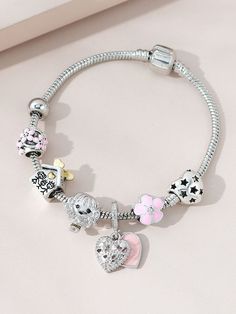 Gender: Women Material: Copper Color: Silver Product Measurements in cm : Size Length one-size 19 Body Jewelry Diy, Pandora Bracelet Charms Ideas, Pandora Bracelet Designs, Crystal Bead Jewelry, Bracelets Silver, Bracelet Pandora, Jewelry Accessories Ideas, Pandora Bracelet Charms, Chain Bracelets