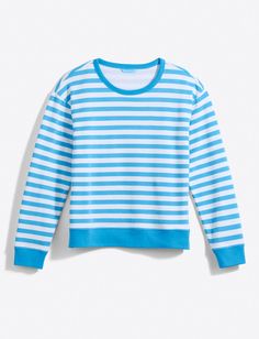 Kelsea Sweatshirt in Awning Stripe Casual Crew Neck Sweatshirt With Striped Cuffs, Casual Cotton Sweatshirt With Striped Sleeves, Striped Crew Neck Sweatshirt For Loungewear, Casual Sweatshirt With Contrast Stripes In Relaxed Fit, Sporty Striped Cotton Sweatshirt, Sporty Striped Crew Neck Sweatshirt, Striped Crew Neck Sweatshirt For Spring, Cotton Striped Sweatshirt With Striped Cuffs, Spring Striped Sweatshirt With Contrast Stripes