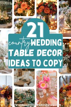 Country wedding table decor ideas featuring mason jars, wood accents, and simple rustic charm. Country Wedding Table Decor, Country Wedding Table, Centerpieces Rustic, Rustic Decorations