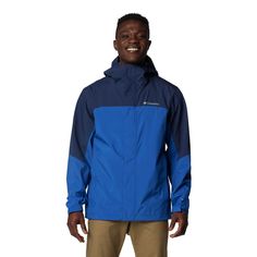 Waterproof/breathable and made with 100% recycled material  the men's Columbia Wahkeena Falls 3L Shell Jacket is ready for all-season adventures with an adjustable hood and cuffs to seal out rain. Waterproof Blue Outerwear For Outdoor Work, Blue Winter Raincoat For Outdoor Activities, Blue Functional Outerwear For Outdoor Work, Functional Blue Outerwear For Outdoor Work, Blue Weatherproof Outerwear For Outdoor Activities, Weatherproof Blue Outerwear For Outdoor Activities, Blue Outerwear With Adjustable Hood For Outdoor Activities, Blue Windproof Outerwear For Outdoor Activities, Blue Hooded Windbreaker For Camping