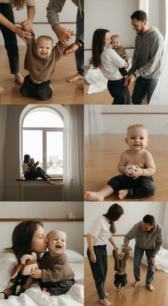 a collage of photos with babies playing and laughing