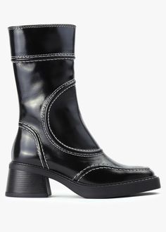 Malene Black Leather Block Heel Calf Boots Womens Calf Boots, Stitch Boots, Boot Collection, Bed Black, Wardrobe Wishlist, Pretty Ballerinas, Shoe Inspo, Leather Block Heels, Clarks Originals