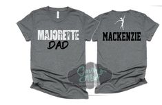 Majorette Dad Shirt | Twirler Shirt | Twirler Shirts | Twirler Spirit Wear | Short Sleeve T-shirt | Customize Colors PLEASE READ BEFORE ORDERING WE CANNOT RUSH ORDERS OR CREATE  NEW DESIGNS DURING PEAK SEASON AUG - MAY. IF YOU NEED TO CANCEL PLEASE DO SO WITHIN 24HRS Please read full description before ordering we cannot be responsible for mistakes made by not reading the full description. ORDERING INSTRUCTIONS: 1. Select your Garment Size/Color Each size must be selected separately. Please do N Majorette Shirts Design, Gray Cotton Tops With Name Print, Tri-blend Custom Print Crew Neck Top, Twirl Girl, Baseball Tee Shirts, Spirit Wear, Name Design, Running Tops, New Designs