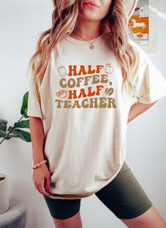 Half Coffee Half Teacher Oversized Shirt, Retro Coffee Teacher Shirt For Coffee Lover, Groovy Teacher Shirt, Teacher Appreciation Shirt Gift This oversized Comfort Colors shirt is perfect for chill days, and the mineral wash gives it a rad vintage feel. You'll love this tee's slouchy fit and cool design. CARE INSTRUCTIONS Wash items inside cold water, do not bleach, dry clean, and iron directly on the design. Tumble dry low. PRODUCTION AND SHIPPING The standard production time is 1-3 business da Turkey Shirts, Teacher Personalized, Kindness Shirts, Teacher Tees, Comfort Colors Tee, I Want To Be, Teacher Tshirts, School Shirts, Teacher Shirts