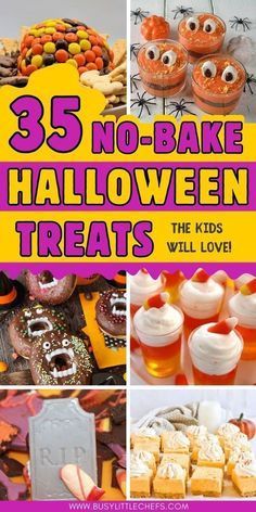 halloween treats with the words 35 no - bake halloween treats