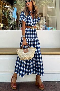 All Dresses Plaid Summer Dress, Shirt Maxi Dress, Shirt Collar Styles, Robes Vintage, Houndstooth Dress, Exclusive Dress