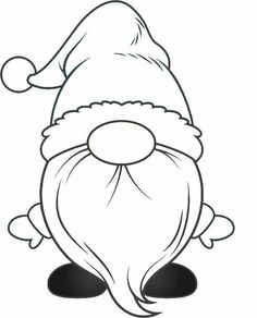 a cartoon santa hat sitting on top of a white surface with black outlines and a red nose