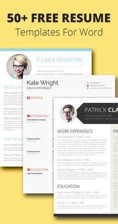 three different resume templates for word and one with an image of a woman's face