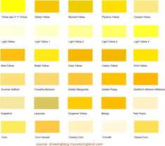 the color chart for yellow is shown in this image, and it shows different shades