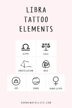 the libra tattoo elements are shown in black and white on a light pink background