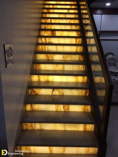 the stairs are lit up with glowing lights