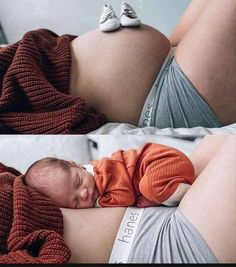 two pictures of a baby wrapped in a blanket