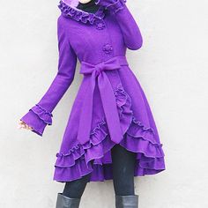 I love this! Pink Long Wool Coat For Winter, Long Purple Winter Outerwear, Chic Pink Winter Sweater Coat, Fall Hooded Outerwear With Ruffles, Hooded Fall Outerwear With Ruffles, Pink Wool Coat, Wool Coat Women, Women Coat, Maxi Coat