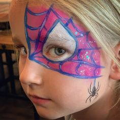 Ghost Spider Costume Women Diy, Diy Ghost Spider Costume Women, Gwen Stacy Face Paint, Spidey Face Paint, Gwen Stacy Birthday Party Ideas, Spiderman Makeup For Kids, Spider Gwen Face Paint, Miles Morales Face Paint, Ghost Spider Face Paint