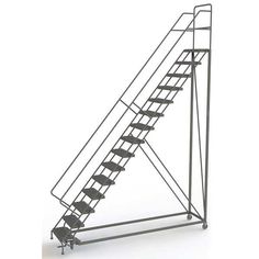 a set of metal stairs on wheels against a white background