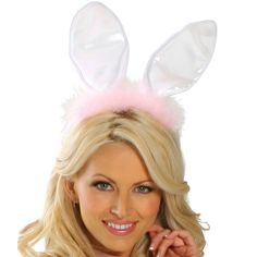 Furry Bunny Ears With Wire Trim, Satin Front And Furry Back On Covered Headband. Pink Marabou Feather Detail On Front Only. Great For Bunny, Rabbit Or Easter Costumes! Genuine Roma Product. White/Pink. New In Package. Coast Fashion, Rabbit Costume, Bunny Ears Headband, Pink Costume, Bunny Costume, Halloween Hats, Pink Faux Fur, White Headband, Rabbit Ears