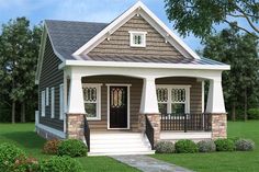 a small house with a porch and front door