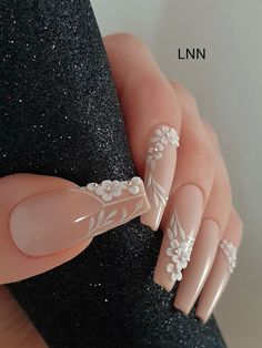 Acrylic Floral Nails, Cutest Nails, 3d Flower Nails, Nail Art Wedding, Fantasy Wedding, Bridal Nails, Elegant Nails