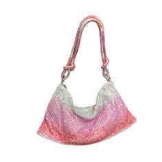 Rainbow crystal shoulder bag available in 2 colors rainbow and Ombre Pink.  Dimensions: 13.4inch x 6.7inch x .04 inch Ombre Pink, Color Palette Bright, Top Handle Bags, Fringe Bags, Couture Bags, Rainbow Crystal, Ladies Clutch, Cult Gaia, Amethyst Purple