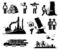 various black and white icons depicting people working in the construction area, including trees, buildings,