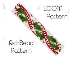 a cross stitch pattern with holly leaves and snowflakes on the bottom, along with text that reads loom pattern