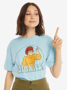 Scooby-Doo Velma Jinkies Womens Tee - BoxLunch Exclusive, BLUE Scooby Doo Tshirt, Velma Costume, Nerd Chic, Emma Style, Nerdy Outfits, Unisex Clothes, Halloween Witches, Shirt Design Inspiration, Awesome Designs