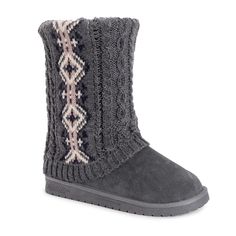 Essentials by MUK LUKS? Women's Cheryl Boots can?t be beat. Cozy sweater knit design and soft faux fur lining blends everyday comfort with on-trend style. Wipe with a damp cloth to clean, no bleach, lay flat to dry. Imported. - Durable TPR Sole - 100% Polyester Insole - 100% Acrylic Knit -Foam Insole -100% Polyester Faux Suede Upper - 100% Polyester Faux Fur Lining - Water Resistant - Multiple color options available - Women?s Whole Sizes 6-11 -Half Sizes Size Up Winter Carnival, Short Leather Boots, Womens Combat Boots, Closed Toe Shoes, Square Toe Boots, Trend Style, Unique Shoes, Grey Shoes, Cozy Sweater