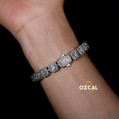 Silver lab grown diamond bracelet, Boyfriend gift ideas, Iced out moissanite bracelet with box clasp Welcome to OZCAL Jewelry! ✦ Our new unisex Cluster Moissanite tennis bracelet ✦ Material: VVS Moissanite, Rhodium plated Solid 925 Sterling silver ✸ Solid 925 Sterling silver ✸ Easy pass the Diamond tester ✸ 18K 5-Layer Real gold plating, up to 0.38um ✸ VVS1 Clarity ✸ Round Brilliant Cut ✸ Lifetime Warranty ✸ Diamond color: Clearly White ✸ Lead, Nickel and Cadmium free ✸ Hypoallergenic ✸ No fadin