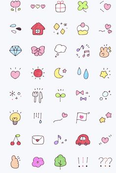 an image of different types of icons on a white background, including hearts and other symbols