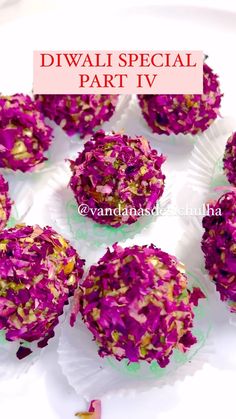 purple flowers in paper cups with the words diwali special part iv on top