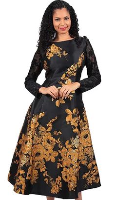 Diana Couture 8663-BWG ( 1pc Silk Look Dress With Fancy Floral Pattern ) Brocade Maxi Dress, Church Dresses For Women, Holiday Maxi Dress, Church Dress, Dress Colors, Sheer Overlay, Church Dresses, Special Occasion Outfits, Dressy Dresses