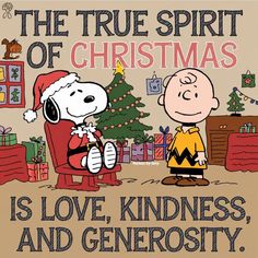 a charlie brown christmas card with the words,'the true spirit of christmas is love,