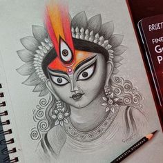 a pencil drawing of a woman's face with flames coming out of her eyes