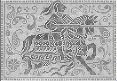 a cross stitch pattern with an image of a horse and rider on the front side