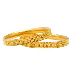 This set of glimmering 22 carat gold Indian bangles will light up the wrists of any women who wears them. Features: • 22k yellow gold • Filigree • Set of six (6) banglesIf you're looking for quality 22k gold Indian bangles then look no further than Virani Jewelers! Our gorgeous Indian gold bangles have one of a kind details and stunning accents that you'll have to see to believe. Whether you're shopping for gold jewelry to add to your everyday looks or a dazzling addition for an upcoming event, Festive 22k Gold Hand Set Bangle, Festive 22k Gold Hand-set Bangle, Festival 22k Gold Hand-set Bangle, Elegant 22k Gold Bangle For Diwali, Festival Yellow Gold Plated Bangle, Luxury Bangle For Festivals, Ceremonial Yellow Gold Bangle, Elegant 22k Gold Bangle For Festivals, Festive Yellow Gold Plated Bangle