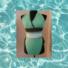 Bikini Full Bathing Suit With Back Out. Color Is A Suddle Aqua Green, White, Army Green. Wears Lovily This Line Is A Throwback Fro The 50s, 60s You Will Find With Is Line Some Very Nice Warm & Bright Colors Please Enjoy. You Must Have This On Your Next Vacation I Am Selling Fast Off Line. Be Sure And Check Out My Store Space At The Soul Center In Mesa Az. Handmade, Hand Wash Not Machine Safe. Fitted V-neck Halter Top For Beach, Fitted Green Halter Top For Swimming, Fitted V-neck Halter Top For Pool, Fitted Green Halter Top For Pool, Green Fitted Halter Top For Beach, Fitted Green Halter Top For Beach, Fitted Green Summer Halter Top, Fitted Green Halter Top For Summer, Fitted Green Halter Top For Vacation