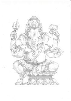 a drawing of an elephant god with two hands in the air and one hand on his hip