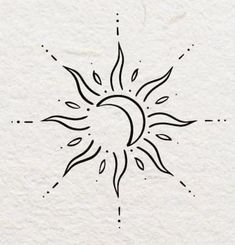 the sun and moon are drawn in black ink on white paper, with small dots around it