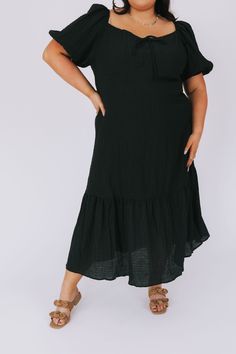 PLUS SIZE - Give Me More Dress Detailed Black Dress, Nursing Friendly Dress, Plus Jumpsuit, Exclusive Dress, Basic Dress, Tank Top Long Sleeve, Tier Skirt, Puffed Sleeves, Midi Length Dress