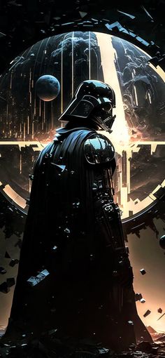 darth vader standing in front of a star wars poster