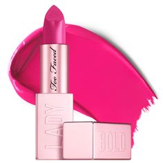 EM-POWER Cream Lipstick | Too Faced Lady Bold Cream Lipstick - Power Move - NET WT. 0.11 oz/3.3g Concealer Guide, Mascara Guide, Red Lips Tutorial, Pink Lipstick Makeup, Lipstick Guide, Too Faced Lipstick, Plumping Lipstick, Bold Lipstick, Pink Cosmetics