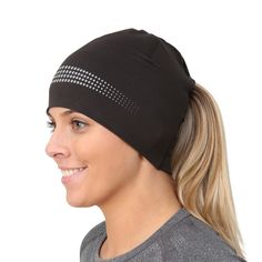 Skull Cap for Women PONYTAIL HAT - 2-tiered slot openings provide the choice of wearing your ponytail high or low. DOUBLE LAYER - poly spandex fabric is warm, but lightweight ensuring your ears stay warm during your favorite cold weather activities. HELMET FRIENDLY - fits easily under a helmet for extra insulation when skiing, biking or snowboarding. 4 WAY STRETCH - fabric offers great stretch and recovery for a snug, comfortable fit, & feels super soft against your skin. MOISTURE WICKING - High Cold Weather Running Gear, Cap With Ponytail, Pony Tale, Two Ponytails, Crochet Hat For Women, Ponytail Beanie, Running In Cold Weather, Winter Workout, Winter Running