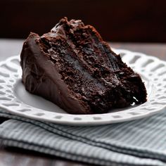 a piece of chocolate cake on a white plate