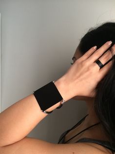 "Women's black square bracelet, black metal sharp cuff bracelet, edgy-rock style bracelet, geometric black jewelry, statement cuff, women's gift Welcome to my shop! ✈️ DHL EXPRESS SHIPPING AVAILABLE, 1-3 BUSINESS DAYS DELIVERY! ✔️ PLEASE MAKE SURE TO SELECT IT, RIGHT BEFORE YOUR PURCHASE! ❗️ ❗️ DON'T FORGET TO ADD YOUR CELL # AT THE \"NOTE TO SELLER\" SECTION IF YOU CHOOSE DHL! BY FILLING YOUR CELL NUMBER YOU EARN THE BENEFIT TO CHOOSE BETWEEN 6 DIFFERENT DELIVERY OPTIONS! INSTRUCTIONS WILL BE S Modern Black Metal Bracelets, Edgy Black Bracelet Strap Jewelry, Edgy Black Metal Cuff Bracelet, Black Edgy Jewelry With Bracelet Strap, Modern Metal Jewelry With Black Band, Edgy Black Jewelry With Bracelet Strap, Minimalist Black Bracelet Jewelry, Black Metal Cuff Bracelet, Modern Black Cuff Bangle Bracelet